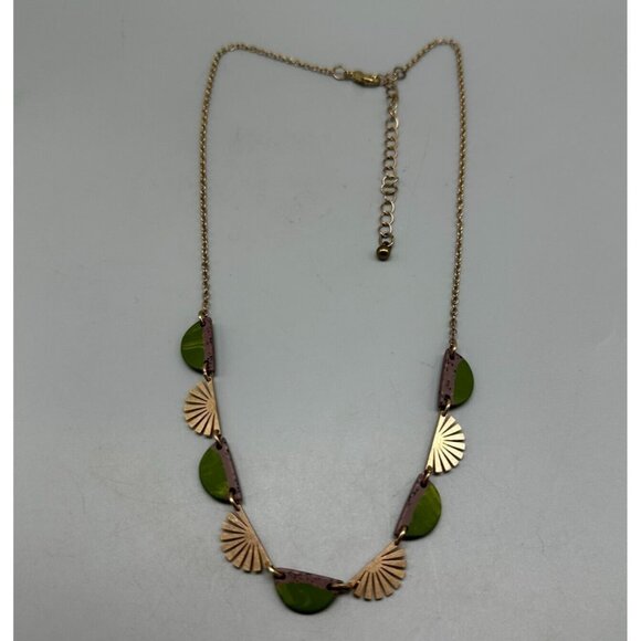 3/$30 Sunburst Pendant Necklace Gold Green Boho Geometric Link Statement 18" - Picture 6 of 10
